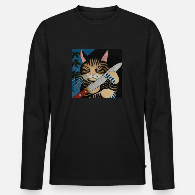 Catana - Japanese Ukiyo Gemälde - Männer Premium Bio Langarmshirt - Schwarz