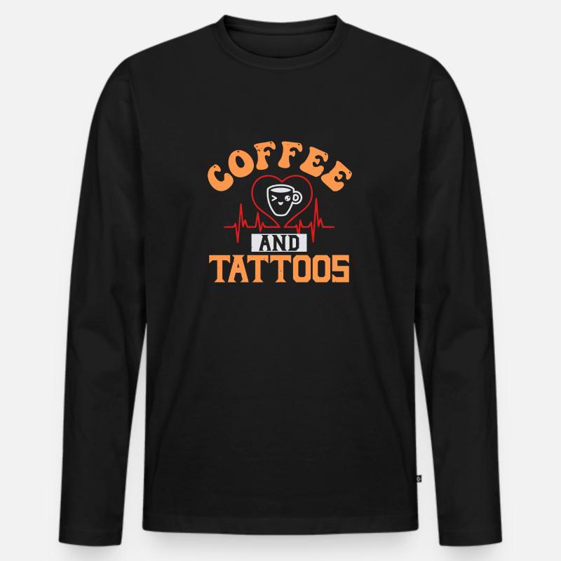 COFFFEE IST LOVE TATTOOS - Männer Premium Bio Langarmshirt - Schwarz