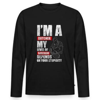 Schlachter Steak Schlachthof - Männer Premium Bio Langarmshirt - Schwarz - Vorne - Nico (187cm)