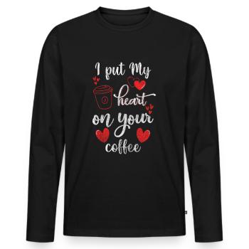 Barman connaisseur Latte Macchiato Grain de café - T-shirt manches longues Premium bio Homme - noir - Devant - Nico (187cm)