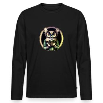 Eule - Männer Premium Bio Langarmshirt - Schwarz - Vorne - Nico (187cm)