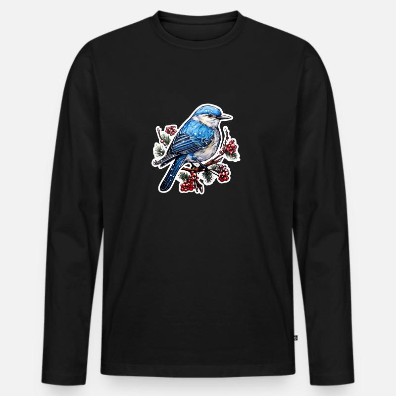 Winterlicher Vogel - Männer Premium Bio Langarmshirt - Schwarz