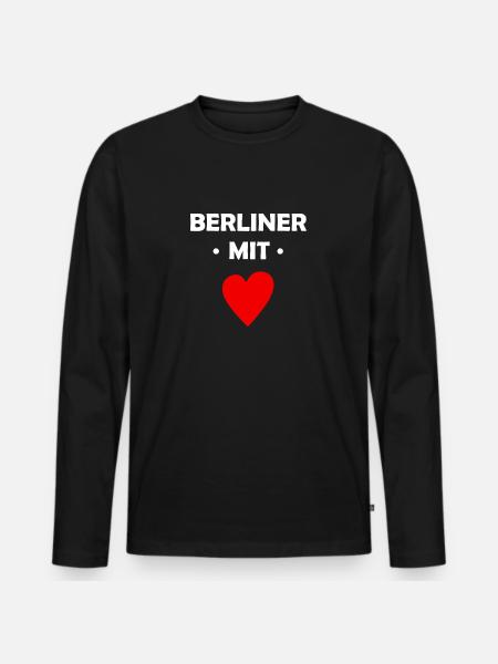 Berliner mit Herz - Männer Premium Bio Langarmshirt - Schwarz