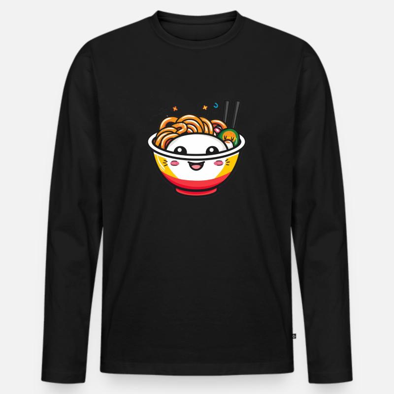 Fröhliche Kawaii-Nudelschüssel mit Essstäbchen - Männer Premium Bio Langarmshirt - Schwarz