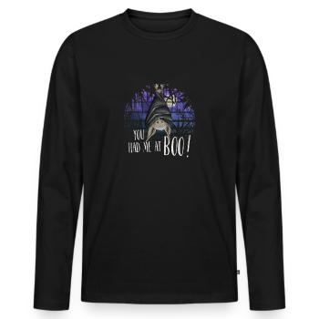 Tu m’as eu à Boo ! Chauve-souris effrayante suspendue - T-shirt manches longues Premium bio Homme - noir - Devant - Nico (187cm)