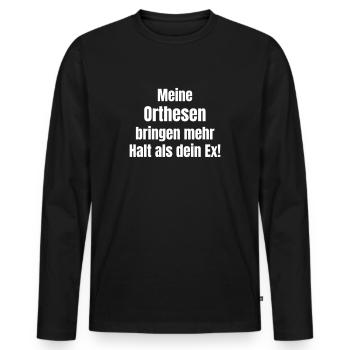 Mein Orthesen bringen mehr Halt als deine Ex. - Männer Premium Bio Langarmshirt - Schwarz - Vorne - Nico (187cm)