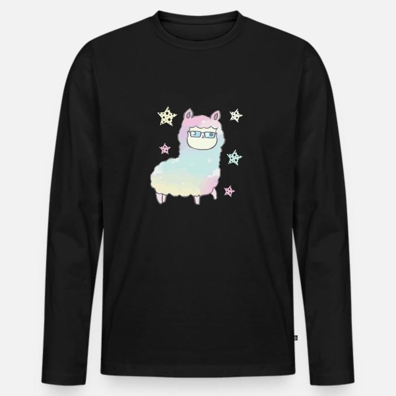 Regenbogen Alpaka Lama mit Brille Geschenkidee - Männer Premium Bio Langarmshirt - Schwarz
