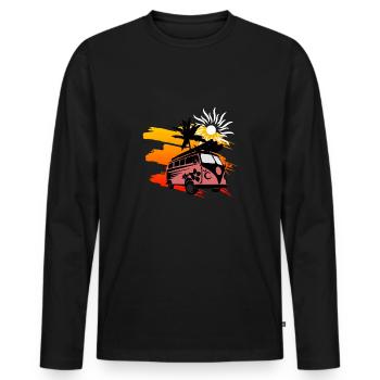 Surf d’été soleil bus palmiers - T-shirt manches longues Premium bio Homme - noir - Devant - Nico (187cm)