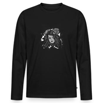 Visage avec des fleurs dans les cheveux - T-shirt manches longues Premium bio Homme - noir - Devant - Nico (187cm)