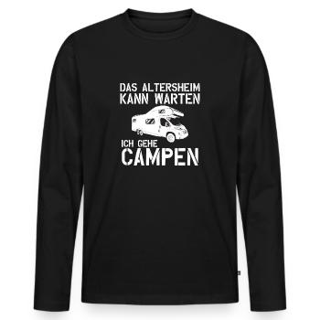 Camping Retraités RV cadeau Loisirs Hobby - T-shirt manches longues Premium bio Homme - noir - Devant - Nico (187cm)