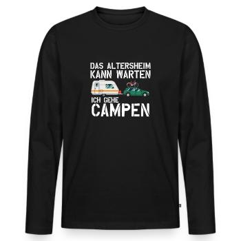 Camping Retraités RV cadeau Loisirs Hobby - T-shirt manches longues Premium bio Homme - noir - Devant - Nico (187cm)