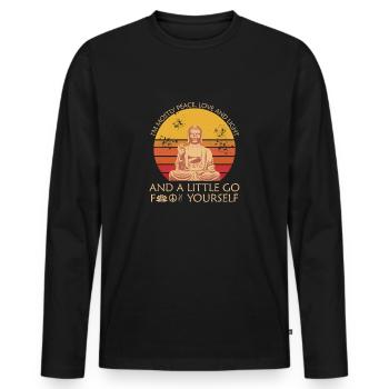 I'm Mostly Peace Love Light - Yoga Meditation - Men's Premium Organic Long Sleeve Shirt - black - Front - Nico (187cm)