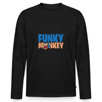 Funky Monkey Affe Kopfhoerer Geschenk - Männer Premium Bio Langarmshirt - Schwarz - Vorne - Nico (187cm)
