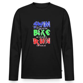 Lustig Triathlon Schwimmen Rennen Radfahren - Männer Premium Bio Langarmshirt - Schwarz - Vorne - Nico (187cm)