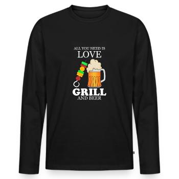Grillen Barbeque Liebe Bier - Geschenk - Männer Premium Bio Langarmshirt - Schwarz - Vorne - Nico (187cm)