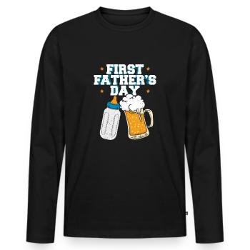 Erster Vater Vatertag Papa Dad Bier Geschenk - Männer Premium Bio Langarmshirt - Schwarz - Vorne - Nico (187cm)