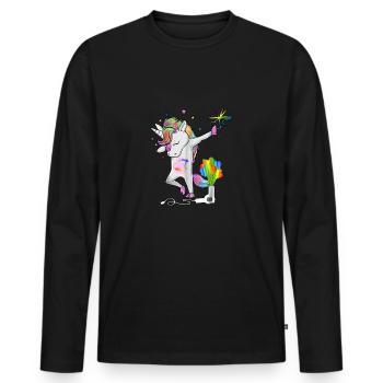 dabbing Einhorn für Friseurin und Frisör - Männer Premium Bio Langarmshirt - Schwarz - Vorne - Nico (187cm)