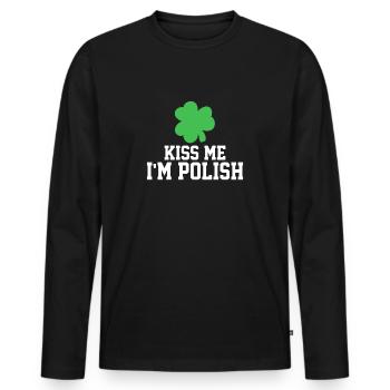 St. Patricks Day Kleeblatt Polnischer Kuss - Männer Premium Bio Langarmshirt - Schwarz - Vorne - Nico (187cm)