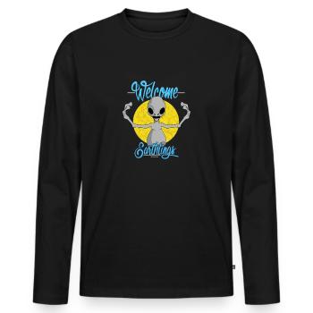 Alien Welcome Contact UFO Funny Gift - Men's Premium Organic Long Sleeve Shirt - black - Front - Nico (187cm)