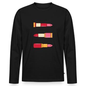 Lippenstift Schminke Schönheit Frau Damen Geschenk - Männer Premium Bio Langarmshirt - Schwarz - Vorne - Nico (187cm)