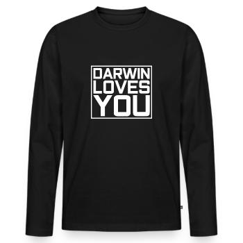 Athée Charles Darwin - T-shirt manches longues Premium bio Homme - noir - Devant - Nico (187cm)
