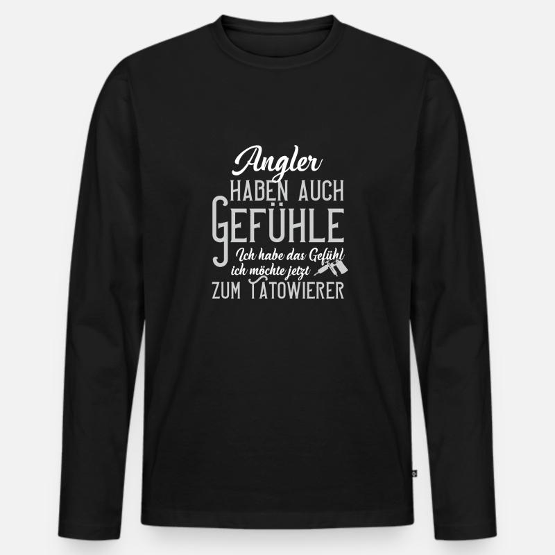 Angler Tattoo - Männer Premium Bio Langarmshirt - Schwarz