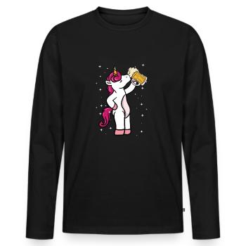 Bier Alkohol Trinken Brauer Einhorn Geschenk - Männer Premium Bio Langarmshirt - Schwarz - Vorne - Nico (187cm)