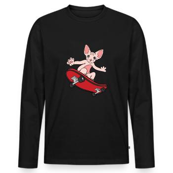 Cadeau de skateboard de chaton de chat Sphynx - T-shirt manches longues Premium bio Homme - noir - Devant - Nico (187cm)