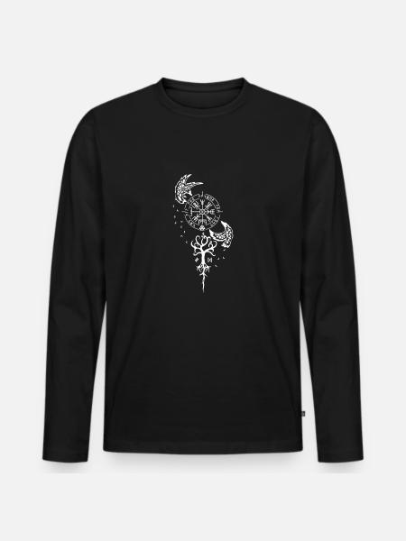 Nordische Symbolik - Runen, Vevisir, Raben - Männer Premium Bio Langarmshirt - Schwarz