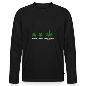 Normal Lucky Super Fucking Lucky - Men's Premium Organic Long Sleeve Shirt - black - Front - Nico (187cm)