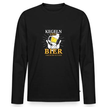 Kegeln und Bier darum bin ich hier Geschenkidee - Männer Premium Bio Langarmshirt - Schwarz - Vorne - Nico (187cm)