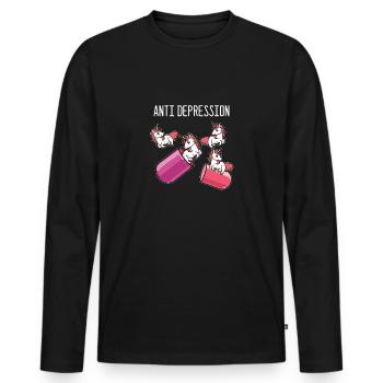 Einhorn Anti Depressionen - Männer Premium Bio Langarmshirt - Schwarz - Vorne - Nico (187cm)
