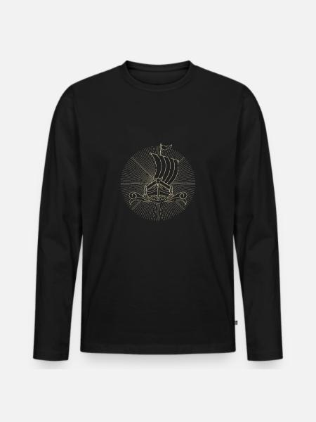 Wikinger Boot, Drachenboot, Langschiff - Männer Premium Bio Langarmshirt - Schwarz
