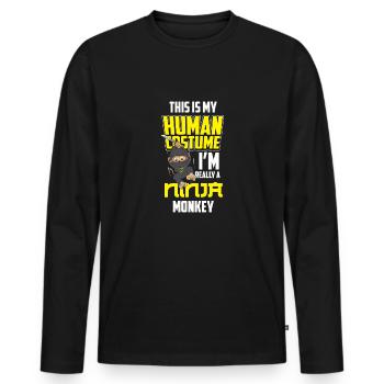 Affe Ninja Monkey Geschenk Jungs - Männer Premium Bio Langarmshirt - Schwarz - Vorne - Nico (187cm)