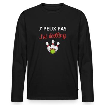 Je peux pas j'ai bowling - Cadeau Strike humour - T-shirt manches longues Premium bio Homme - noir - Devant - Nico (187cm)