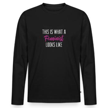 Feministin - Männer Premium Bio Langarmshirt - Schwarz - Vorne - Nico (187cm)