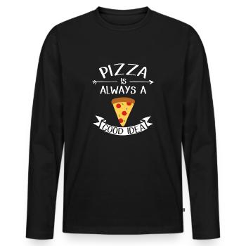 pizza - Men's Premium Organic Long Sleeve Shirt - black - Front - Nico (187cm)