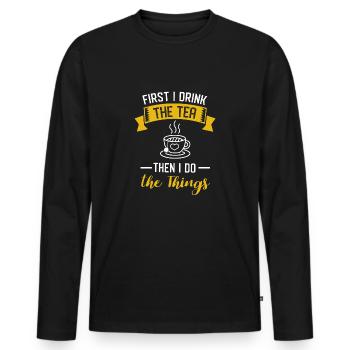 tee - Männer Premium Bio Langarmshirt - Schwarz - Vorne - Nico (187cm)