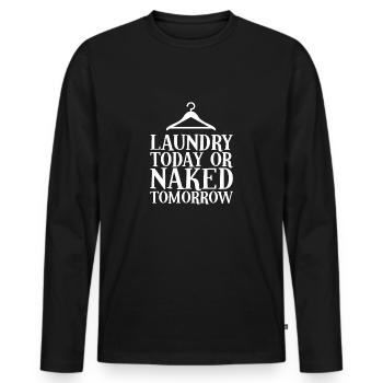 Blanchisserie drôle fait un dicton - T-shirt manches longues Premium bio Homme - noir - Devant - Nico (187cm)