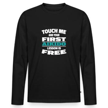 Touch me and your first Aïkido lesson is free - T-shirt manches longues Premium bio Homme - noir - Devant - Nico (187cm)