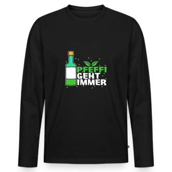 Pfeffi geht immer Vintage Alkohol Schnaps lustig L - Männer Premium Bio Langarmshirt - Schwarz - Vorne - Nico (187cm)