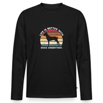 Dogo Argentino Life est better with Dogo Argentinos - T-shirt manches longues Premium bio Homme - noir - Devant - Nico (187cm)