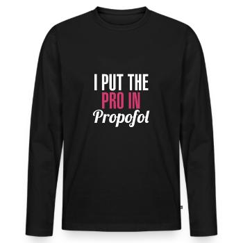 CRNA I stellt den Beweis in Propofol Scrub Life Me - Männer Premium Bio Langarmshirt - Schwarz - Vorne - Nico (187cm)