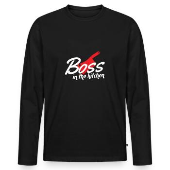 Chefkoch mit kulinarischem Humor in der Küche Knal - Männer Premium Bio Langarmshirt - Schwarz - Vorne - Nico (187cm)