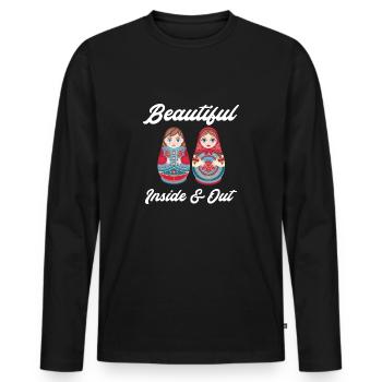 Beautiful Inside & Out Matrjoschka Babuschka - Männer Premium Bio Langarmshirt - Schwarz - Vorne - Nico (187cm)