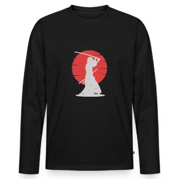 Culture symbole guerrier japonais Samurai Sensei K - T-shirt manches longues Premium bio Homme - noir - Devant - Nico (187cm)