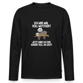 Ich war motiviert jetzt habe ich das im Griff - Männer Premium Bio Langarmshirt - Schwarz - Vorne - Nico (187cm)