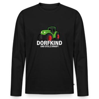 Dorfkind und Stolz drauf Traktor Spruch - Männer Premium Bio Langarmshirt - Schwarz - Vorne - Nico (187cm)