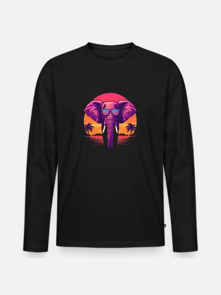 Synthwave Elephant Sunset - Men's Premium Organic Long Sleeve Shirt - black