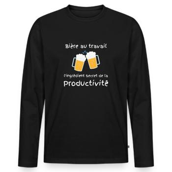 Bière au travail - humour drôle pour un cadeau - T-shirt manches longues Premium bio Homme - noir - Devant - Nico (187cm)